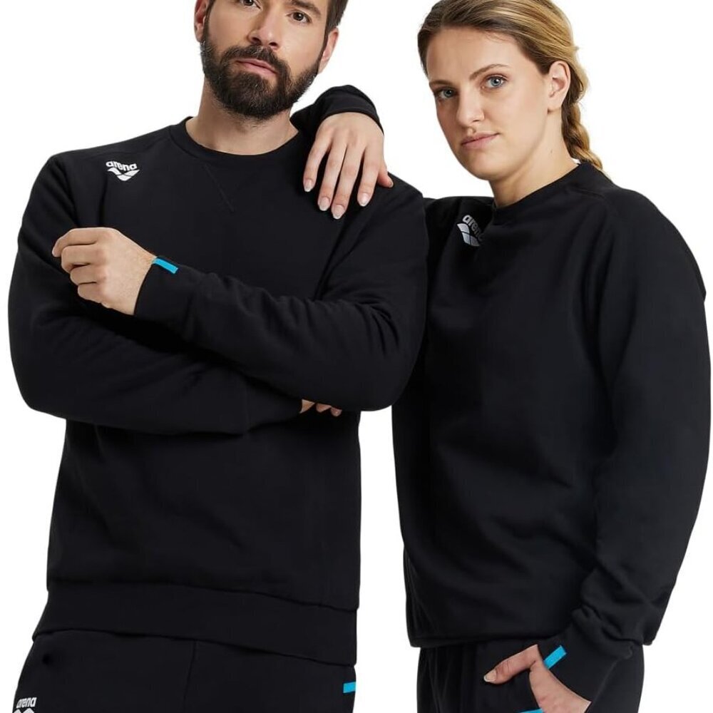 Black Unisex Solid Cotton Crew Sweatshirt, 3XL, Cozy Fleece, Comfortable, OEKO-T